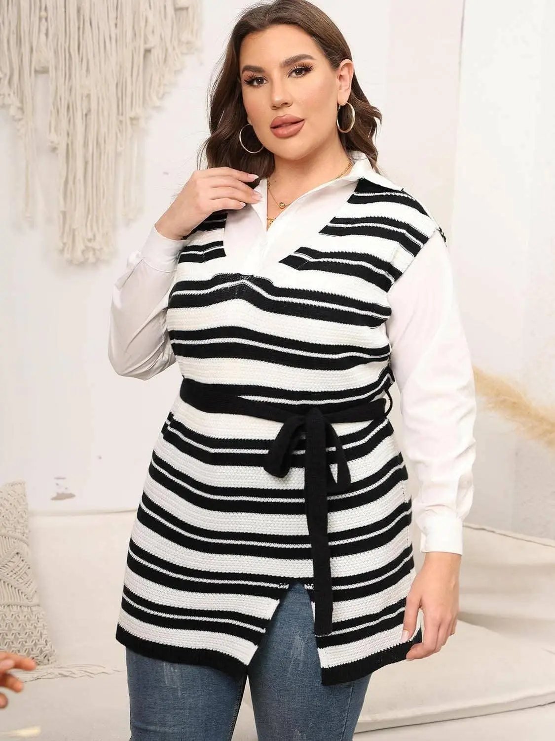 Plus-Sized Striped Sweater Vest - Love Salve